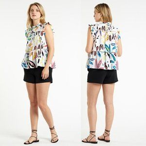 NEW Marie Oliver Tia Tiered Sleeveless Floral Mock Neck Multicolor Blouse Top